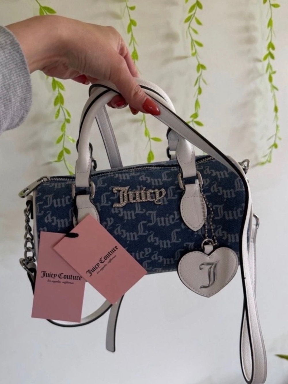Juicy Couture Pep In Her Step Mini Barrel Med Wash Denim Crossbody Bag